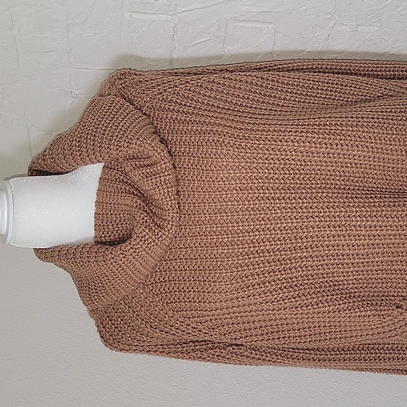 Moon & Madison Sweater Pullover Cropped Cowl Neck Knitted Chunky Relaxed Brown L - Picture 3 of 14